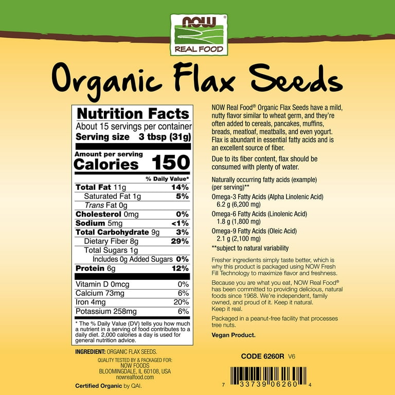 NOW Foods, Organic Flax Seeds, Source of Essential Fatty Acids and Fiber,  Certified Non-GMO, Kosher, 2-Pound (Packaging May Vary)
