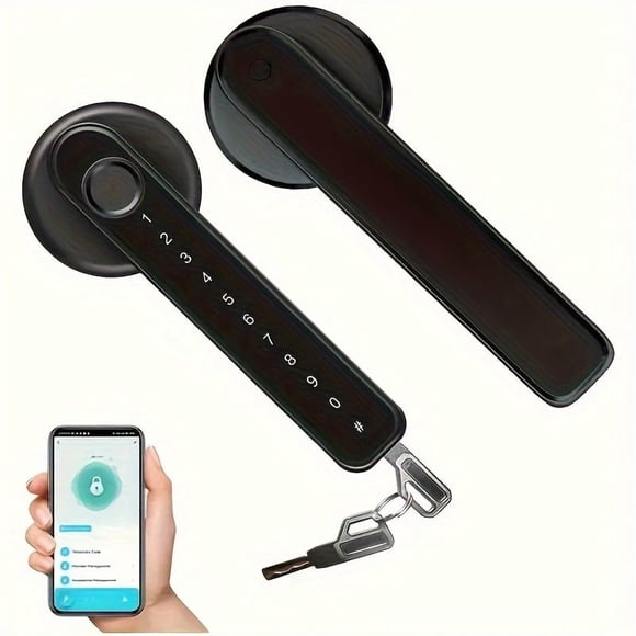 EASTIN Tuya Smart Fingerprint Door Lock with App Control Biometric Door Handle Black for Bedroom Front Door House Apartment Office Garage