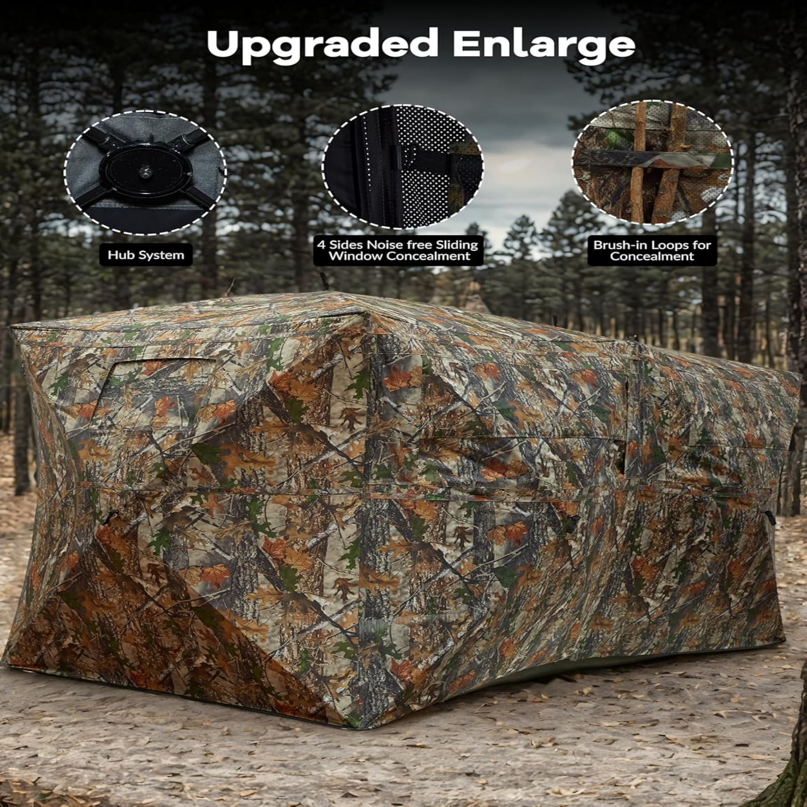 M optimized Portable Hunting Blind 270 Degree See Through 4-6 Person Pop up Ground Blinds for Deer Turkey Duck Hunting, Bow Hunting Adjust Windows with Silent Door
