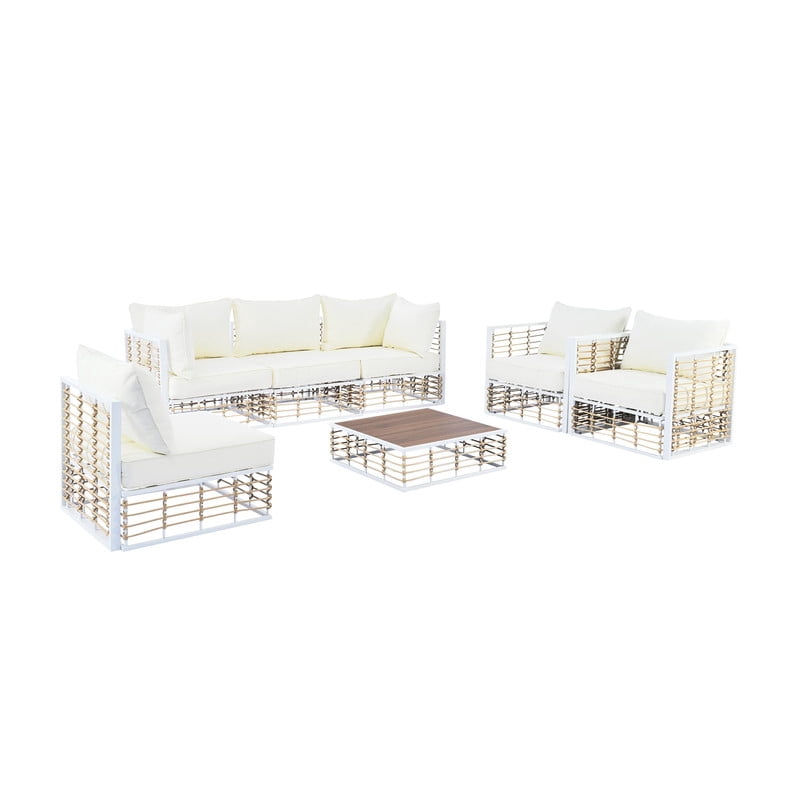 7-Piece Patio Furniture Set with Coffee Table, All-Weather Outdoor Sectional Sofa Set with Thick Cushions, Minimalist Garden Conversation Set for Backyard