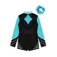 thumbnail image 4 of Yeahdor Girls 2 Piece Figure Skating Dance Outfit Jumpsuit Biketard with Hairband Set for Gym Performance Competition Blue Green 6, 4 of 7