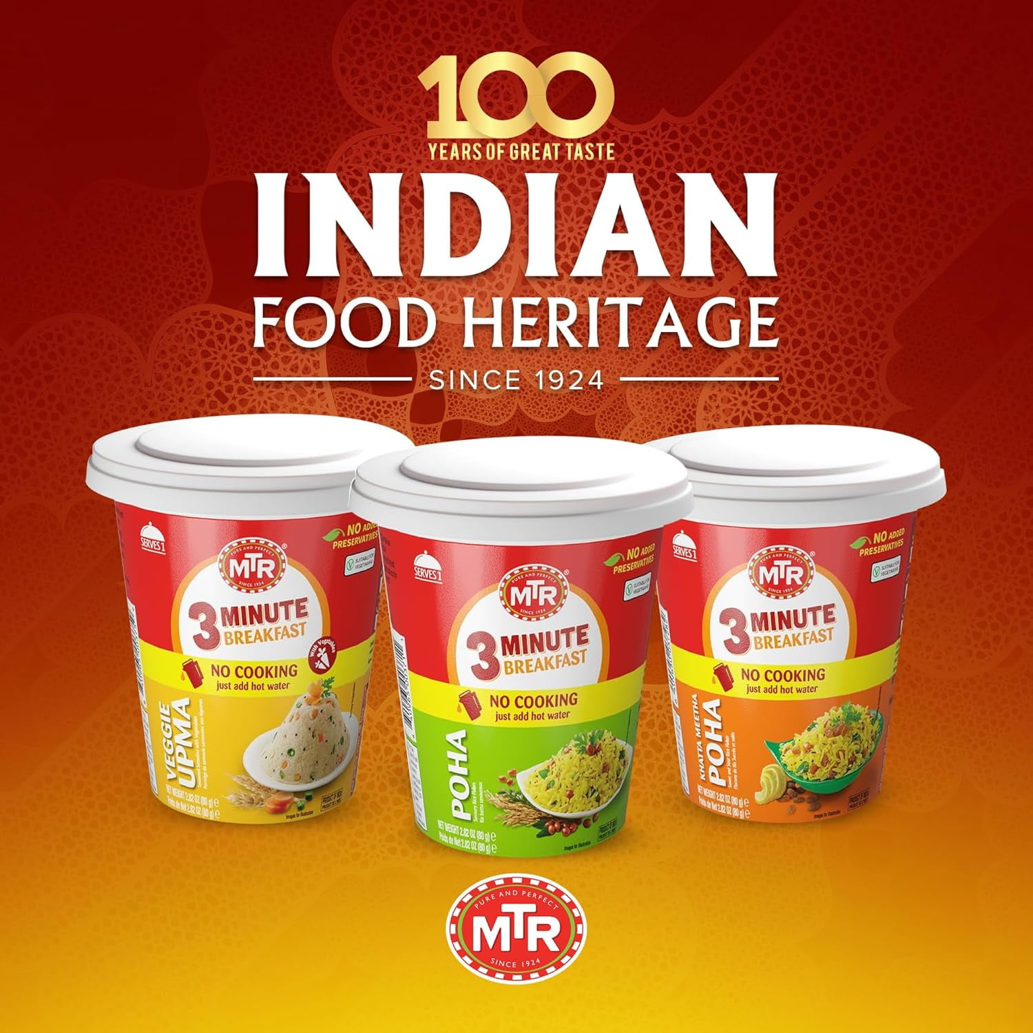 MTR 3 Minute Regular Poha (80g, Pack of 6) – Ready-to-Cook Indian Breakfast Cup, No Preservatives, Just Add Hot Water, Quick Vegetarian Meal in Minutes