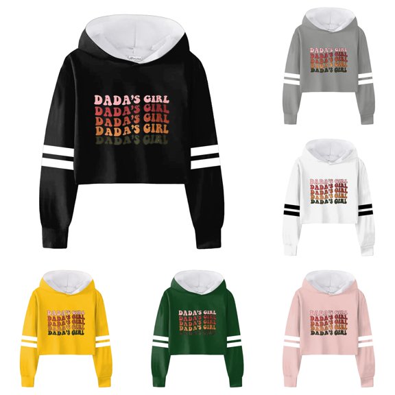 Vividxx Hoodies For Girls Kids Letter Print Striped Long Sleeve Hooded Sweatshirts Casual Loose Pullovers Tops Fashion Clothes 6-7 Years