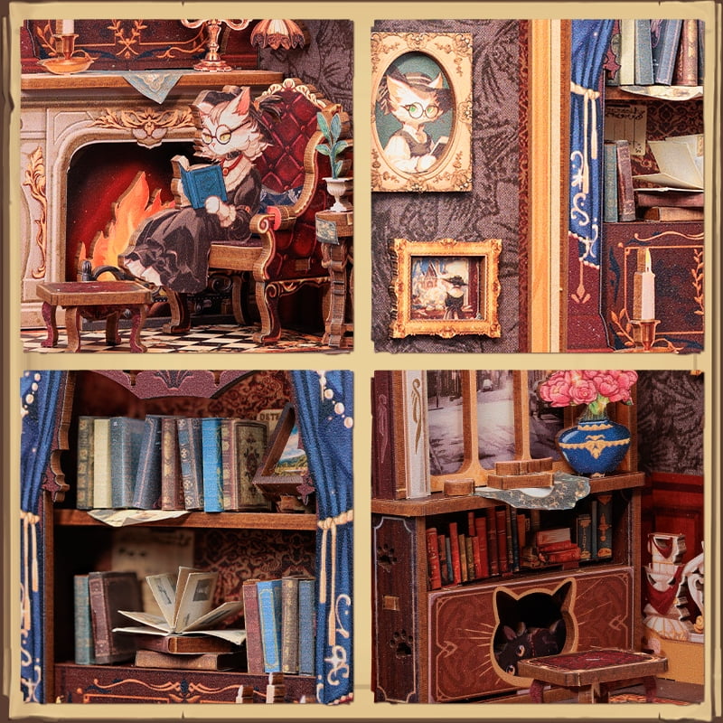 Tradeopia 3D Wooden Puzzle Count Cats Study DIY Book Nook Kit