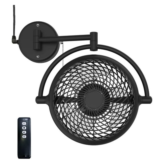 VIVI-DC 10 In. Wall Mount Swivel fan with Folding Arm (Black)