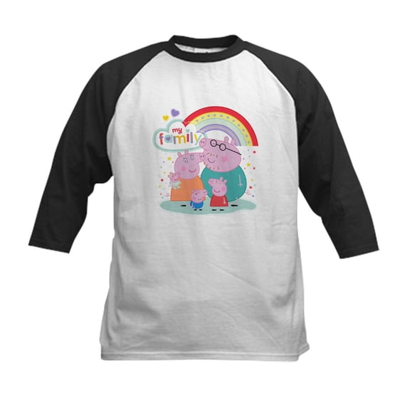 CafePress - Peppa Pig: My Family Kids Baseball T Shirt - Kids Cotton Baseball Jersey, 3/4 Sleeve Shirt