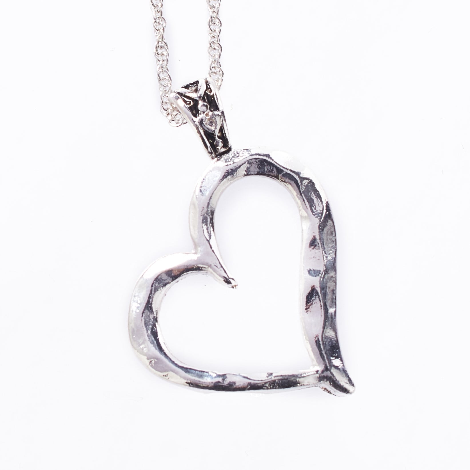Heart silver necklace Love necklace pendant hammered silver heart on silver chain