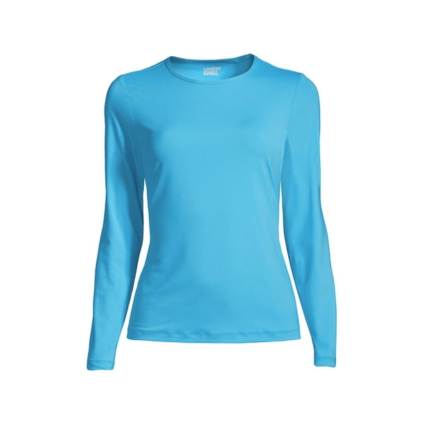 Lands' End Women's Petite Crew Neck Long Sleeve Rash Guard UPF 50 Sun