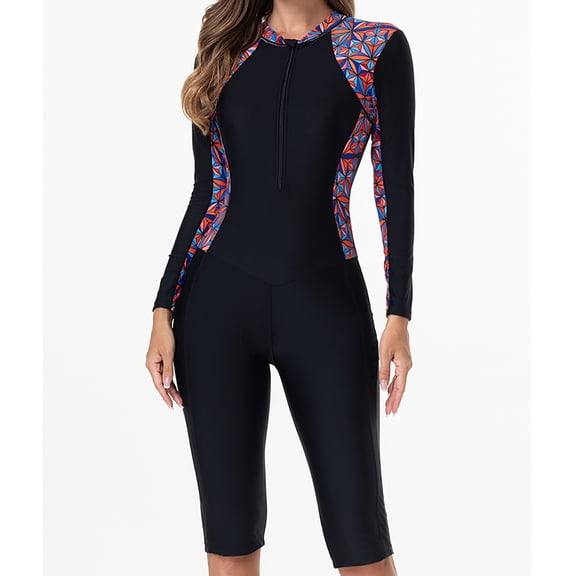 Qulqfy Womens Swimsuits One Piece Boyleg Long Sleeve Rash Guard Wetsuit UPF 50 Full Body Diving Suit with Built in Bra Womens Bathing Suits L