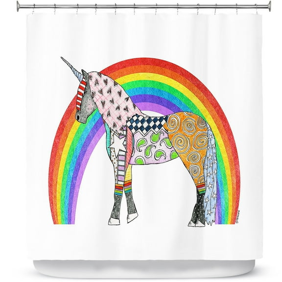 Shower Curtains 70" x 84" from DiaNoche Designs by Marley Ungaro - Rainbow Unicorn White