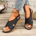 thumbnail image 6 of Hurxie Womens Wedge Sandals Comfortable: Buckle Ankle Strap Low Wedge Sandals Dressy Breathable Memory Foam Insole Casual Walking Summer Shoes Black 5.5, 6 of 8