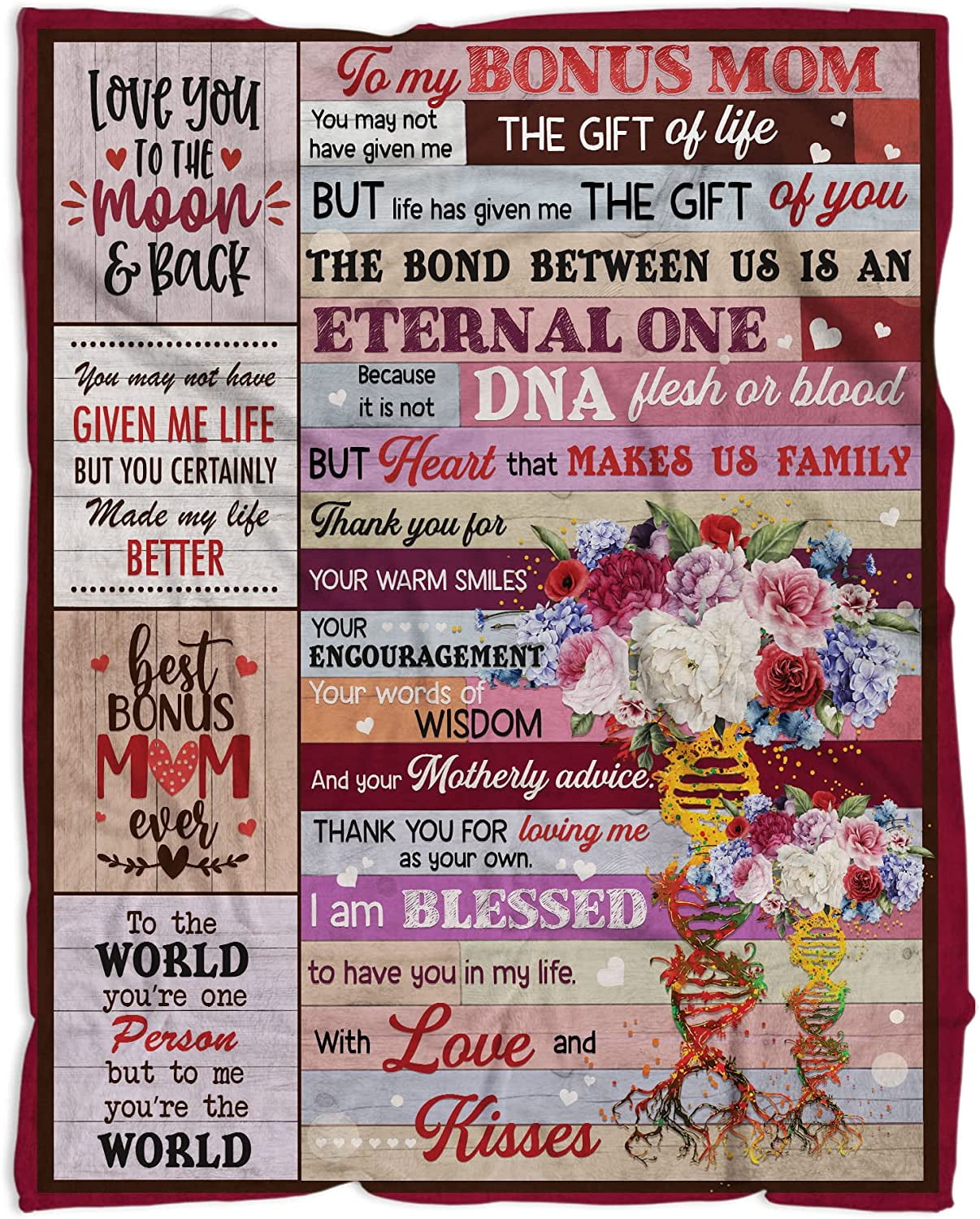 NVDOXSA Christmas Bonus Mom Blanket Gift, Stepmom Blanket from Stepdaughter  Stepson, Step Mom Throw Blanket 50x60 Gifts for Bonus Mom Birthday