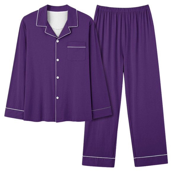 Timegard Womens 2 Piece Pajamas Outfits Lapel V Neck Long Sleeve Button down Tops Elastic Waist Wide Leg Pants Loungewear Sets
