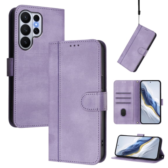 For iPhone 17 Pro Max Wallet Case RFID Blocking Cash Pocket/Card Holder for Men Women Magnetic Clasp Premium PU Leather Book Folio Kickstand Shockproof Flip Case with Hand Strap,Purple