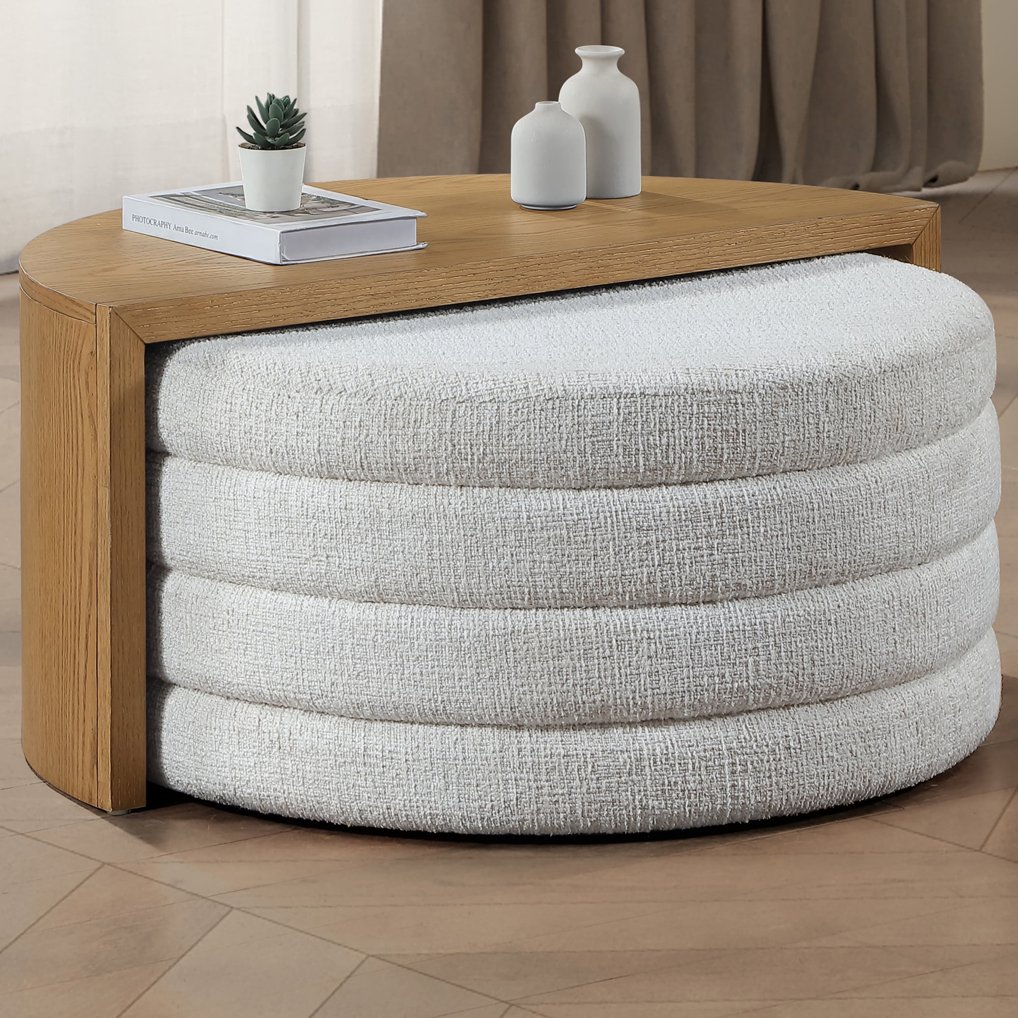 Steve Silver Florence Round Sand Wood Nesting Ottoman Coffee Table
