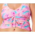 thumbnail image 3 of California Waves Women's Tie Dye Drawstring Tankini Top Swimsuit Pink Size 1X, 3 of 3
