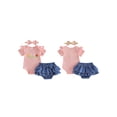 thumbnail image 2 of Loicainy Baby Toddler Girls 3 Piece Outfits 3 6 9 12 18 Months Adorable Flower Embroidery Short Sleeve Crew Neck Jumpsuit and Denim Shorts Headband Clothes Set, 2 of 9