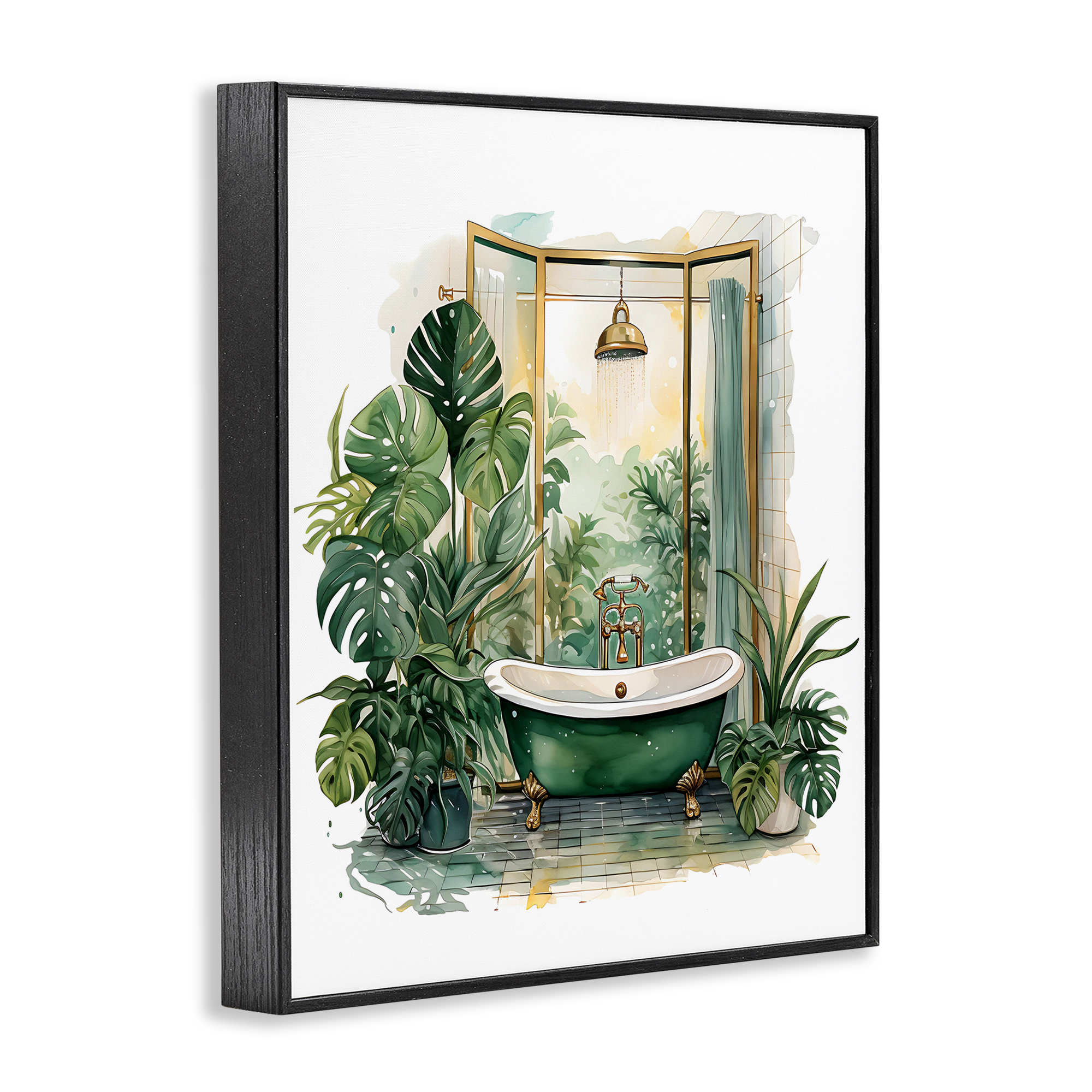 Bathtub in Tropical Oasis Black Framed Giclee Art, design by Lettered and Lined