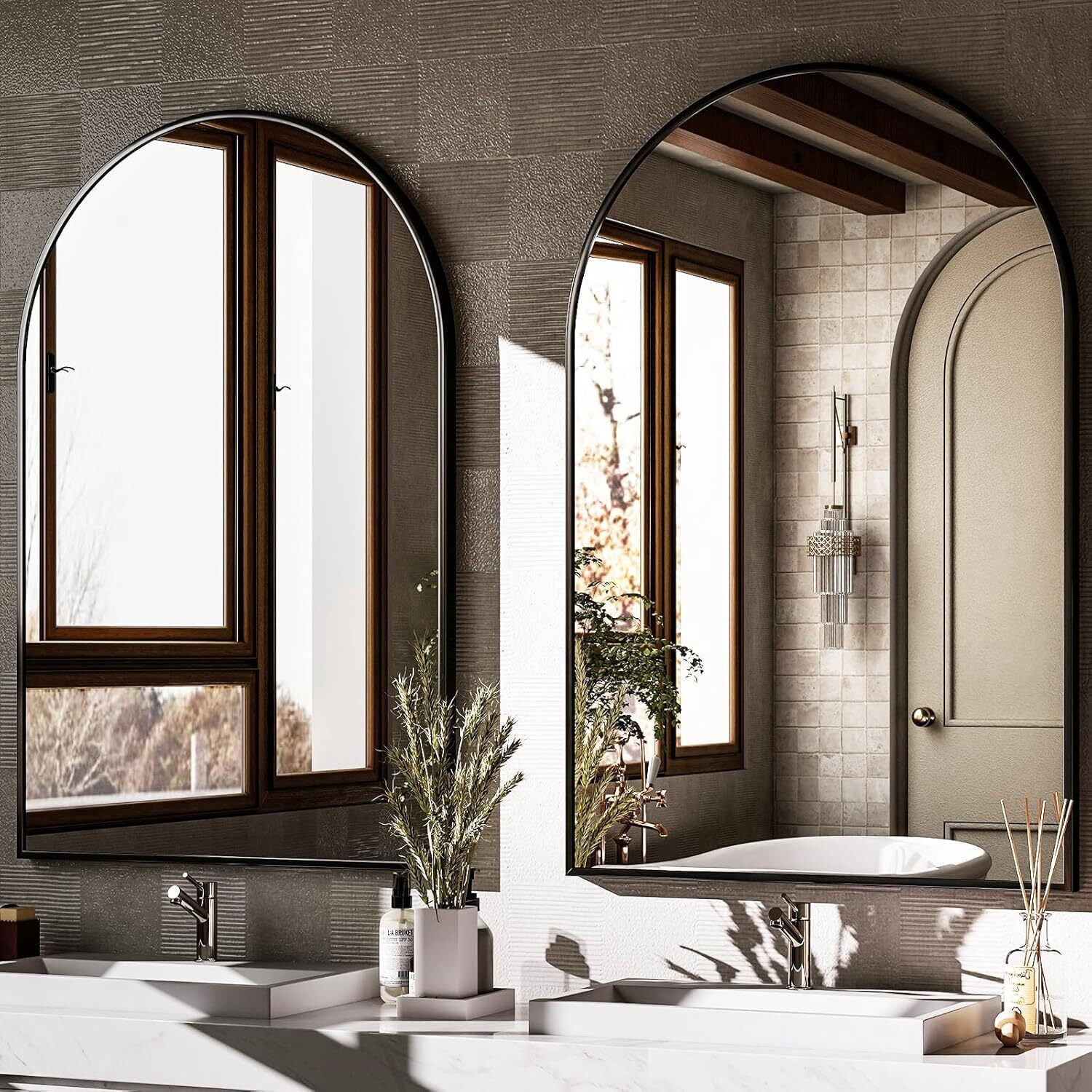Mirstory 26.2"x 38.3" Arched Bathroom Mirror Wall Vanity Mirror, Black