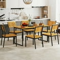 thumbnail image 2 of Topbuy 55” Patio Dining Table 6 People Acacia Wood Dining Table with Slatted Tabletop U-shaped Frame Adjustable Foot Pads, 2 of 9