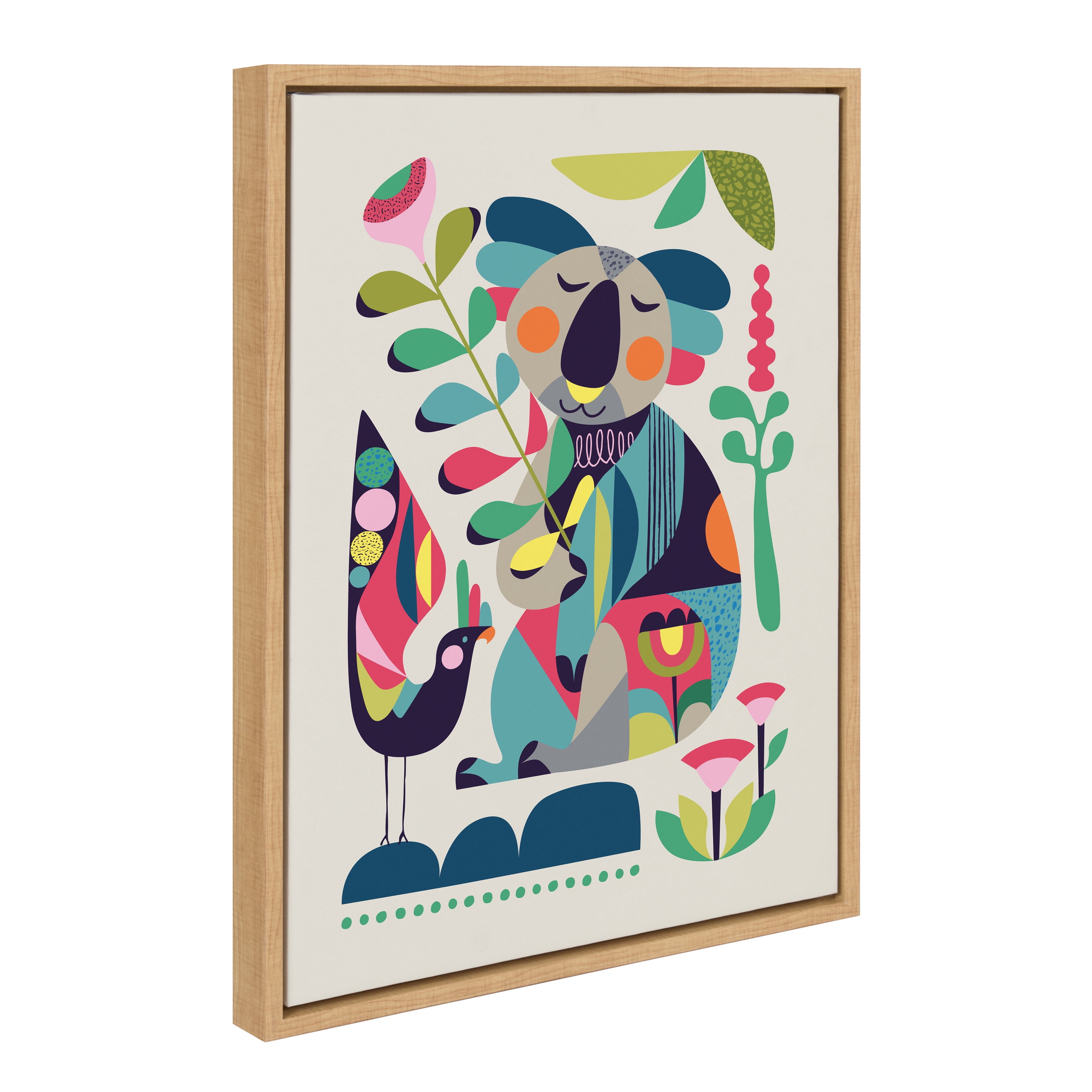 Kate and Laurel Sylvie Mid Century Modern Koala Framed Canvas Wall Art by Rachel Lee of My Dream Wall, 18x24 Natural, Abstract Colorful Animal Art for Wall