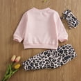 thumbnail image 3 of Bagilaanoe 3pcs Toddler Baby Girls Long Pants Set Letter Print Long Sleeve Sweatshirt Pullover Tops + Leopard Sweatpants + Hairband 6M 12M 18M 24M 3T 4T Kids Casual Sweatsuits, 3 of 8