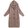 thumbnail image 4 of Women's Plus Size Long Hooded Cardigan, Cable Knit Open Front Sweater, Winter Warm Knit Jacket, Mid-Length Outerwear, Casual Loose Fit Coat Brown L, 4 of 4