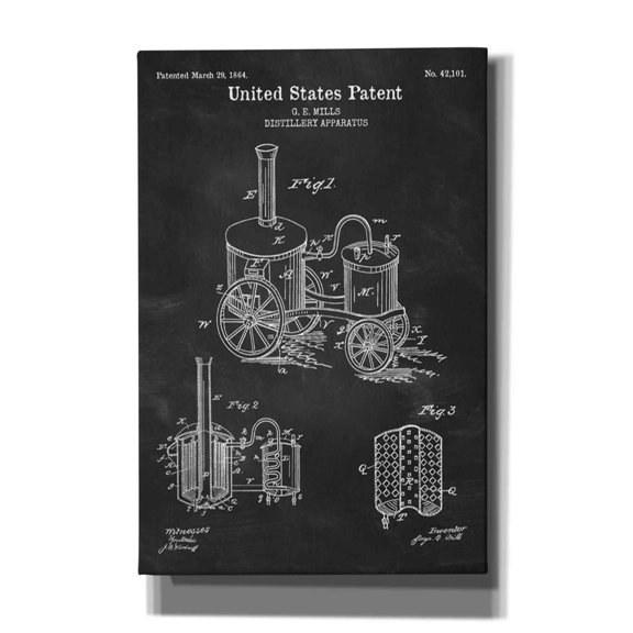 Epic Graffiti "Distillery Apparatus Blueprint Patent Chalkboard" Giclee Canvas Wall Art, 12"x18"