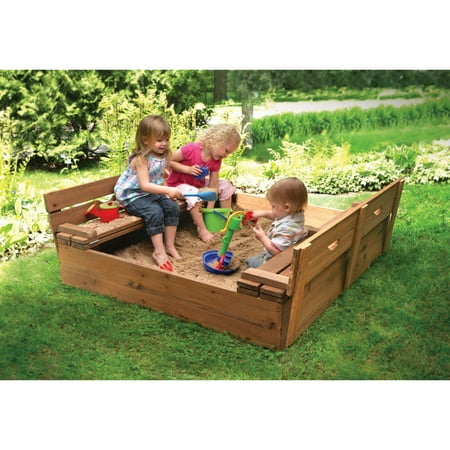 Badger Basket Covered Convertible Cedar Sandbox with 2 Bench Seats