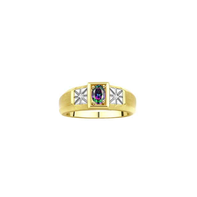 RYLOS Men's Rings 14K Yellow Gold Classic 6X4MM Oval Gemstone & Diamond Ring Alexandrite June Birthstone Rings For Men, Gold Rings Size 11