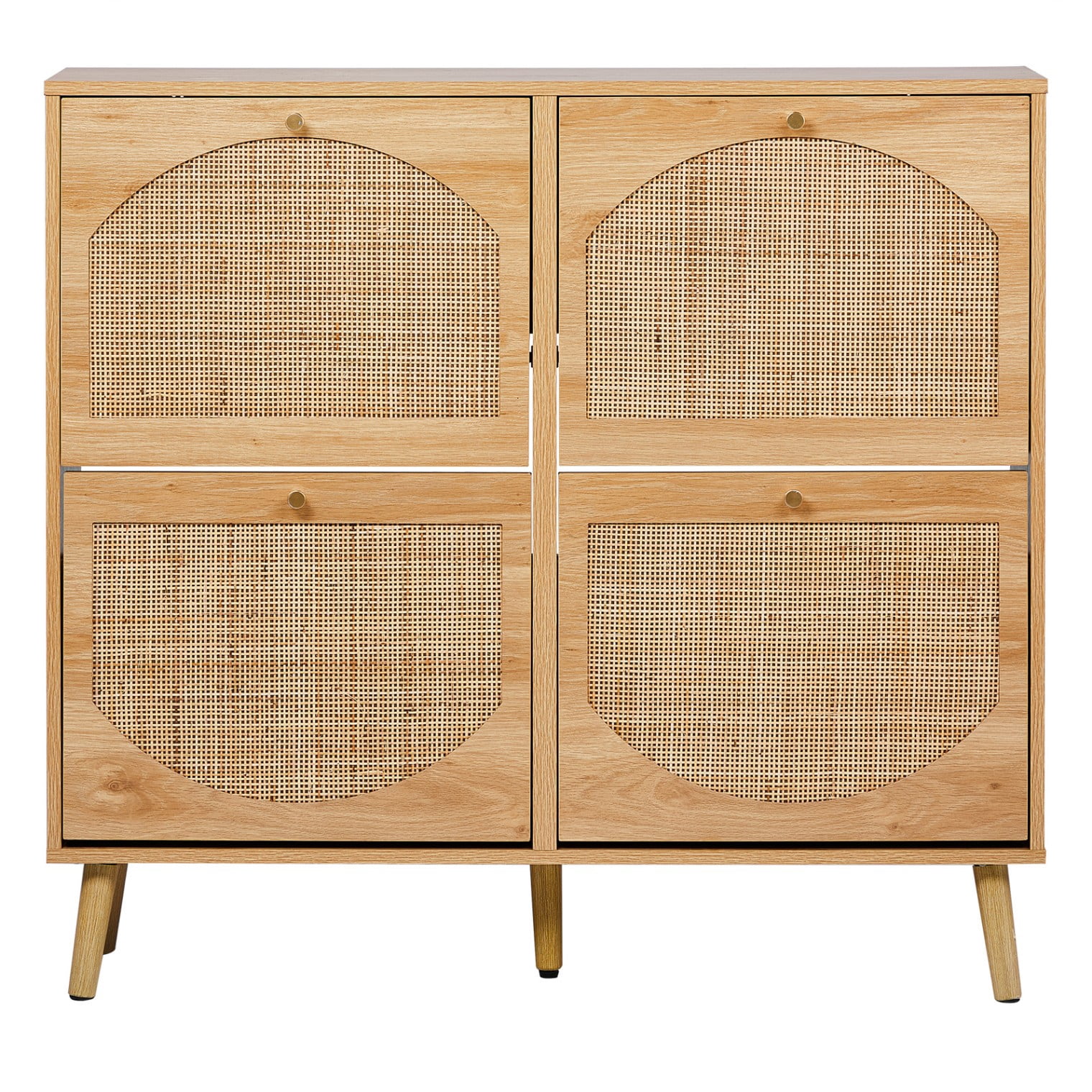 Hassch Natural Rattan Shoe Cabinet with 4 Flip Drawers, Freestanding Shoe Rack Storage Organizer for Entryway, Living Room, Small Space, 41.34"L x 9.45"W x 38.58"H