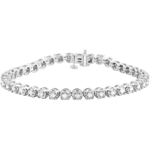 Round Natural Diamond Tennis Bracelets for Women | Flash-plated Sterling Silver Bracelets | Fine Jewelry for Her | Timeless Design | Gift Box Included