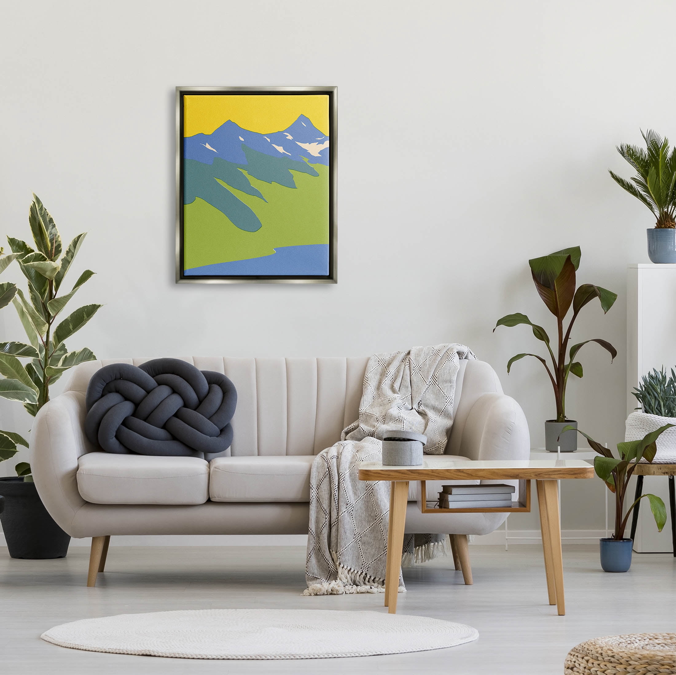 Stupell Industries Modern Seaside Mountain Range Graphic Art Luster Gray Floating Framed Canvas Print Wall Art, Design by Jacob Green