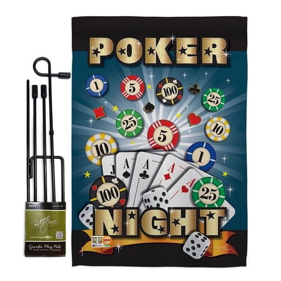 Breeze Decor BD-HB-GS-109039-IP-BO-D-US12-BD 13 x 18.5 in. Poker Night Interests Hobbies Impressions Decorative Vertical Double Sided Garden Flag Set with Banner Pole