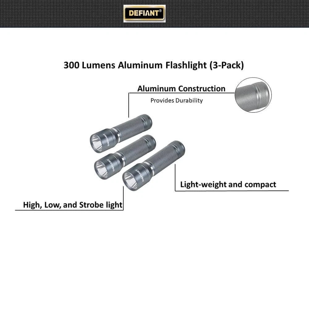 Defiant 300 Lumens Aluminum Flashlight (6-Pack)