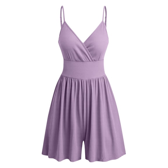 Staron Summer Rompers for Women Casual Sleeveless Athletic Jumpsuit Solid Color Comfy Pullover Shorts, Purple XL