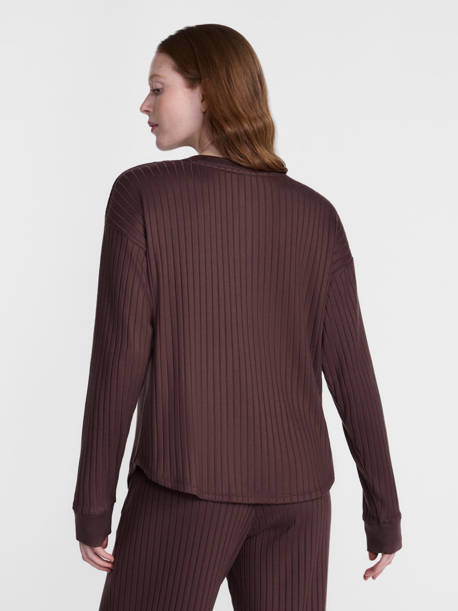 Joyspun Women's Cozy Lounge Collection Hacci Long Sleeve Henley Sleep Top, Sizes XS to 3X
