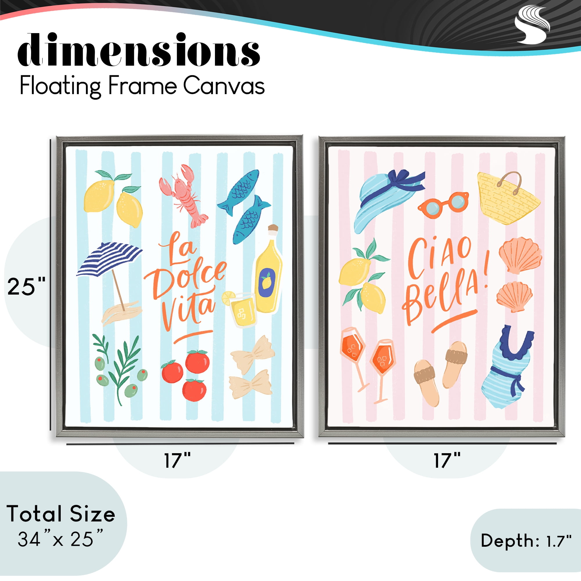 Stupell Industries Summer Italian Vacation 2 Piece Gray Framed Floater Canvas Set, design by Sandra Picco