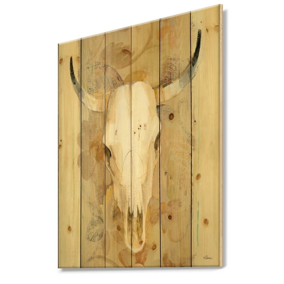 Designart 'Hers southwest bones' Gold Wildlife Print on Natural Pine Wood