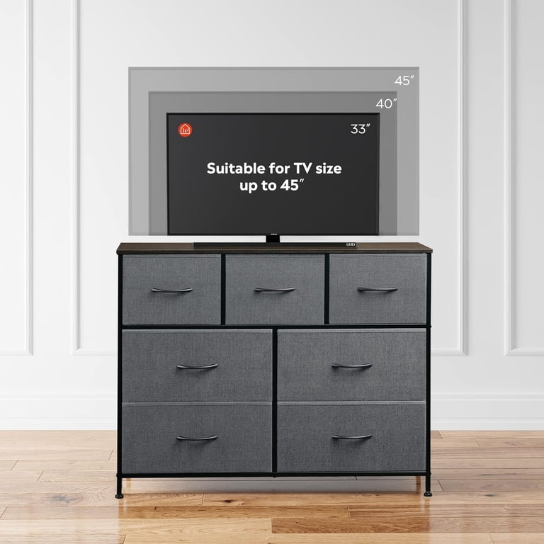 Gray 7 Drawers Dresser, Modern Simple TV Cabinet with Storage Drawers, Fabric TV Console, Media Gaming Stand for Living Room, Bedroom