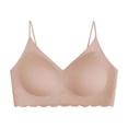 thumbnail image 3 of Womens Wire Free Bra, Full Coverage V Neck Medium Support Bra with Spaghetti Straps, Lounge Comfort Bra | VerBelle,Khaki S, 3 of 6