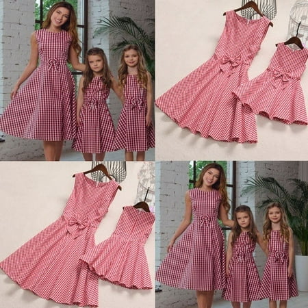 

Mother and Daughter Clothes Bowknot dress Family Matching Outfits Pleated Girls