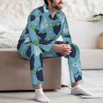 thumbnail image 5 of Mens Pajamas Set, Cute Grape Blue Button Down Long Sleeve Loungewear Sleepwear Pjs sets for Men, 5 of 5