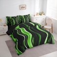 thumbnail image 2 of Homewish Green Wavy Stripes 7-Piece Twin Bedding,Classic Abstract Geometric Bedding Comforter Set,Black Reversible, 2 of 8