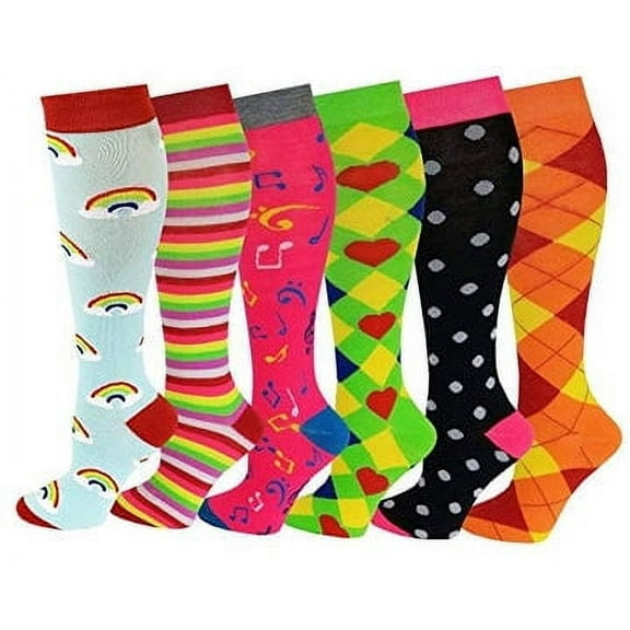 6 pairs Assorted Fancy Design Knee High Socks For Women