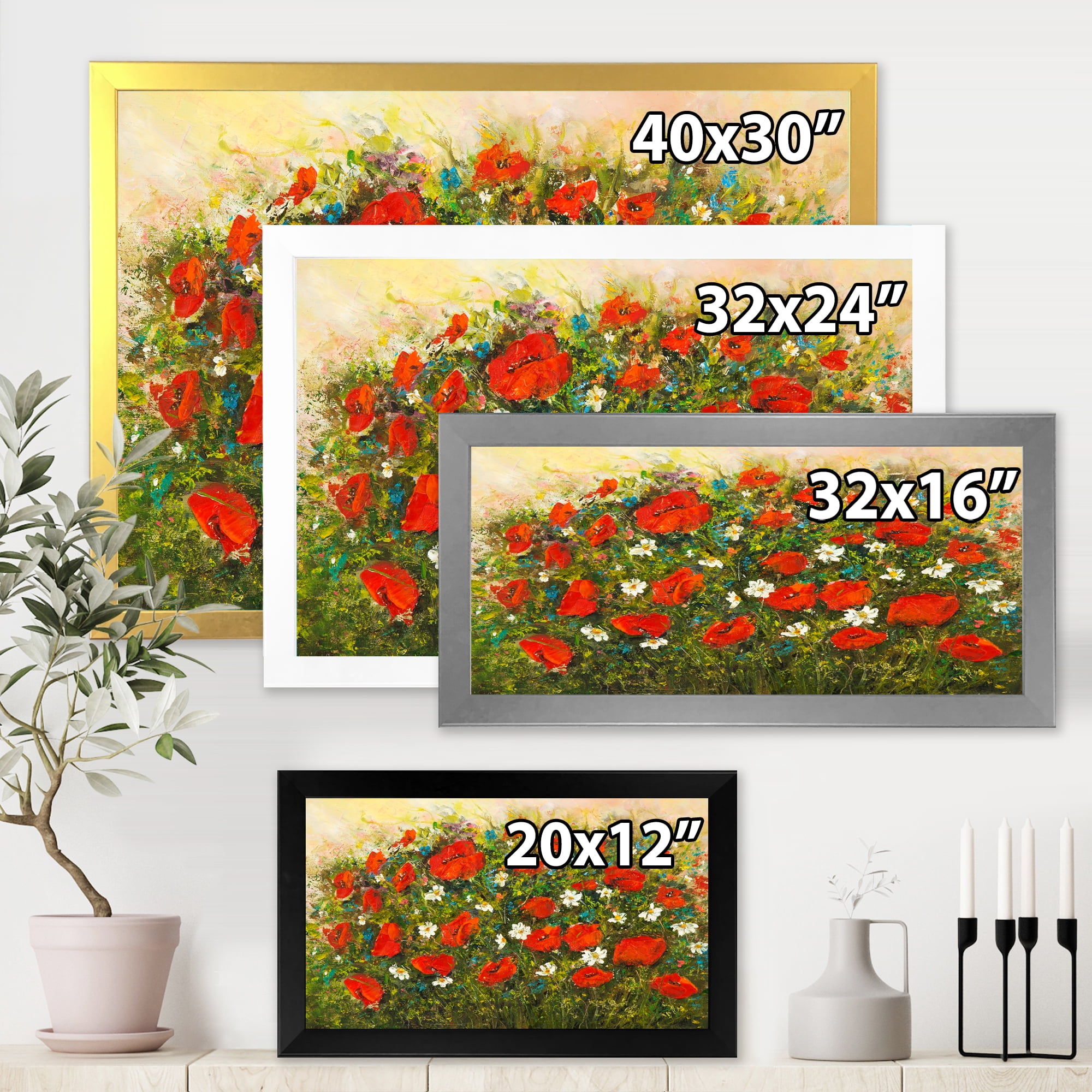 Designart 'The Fields of Red Wildflowers' Traditional Framed Art Print