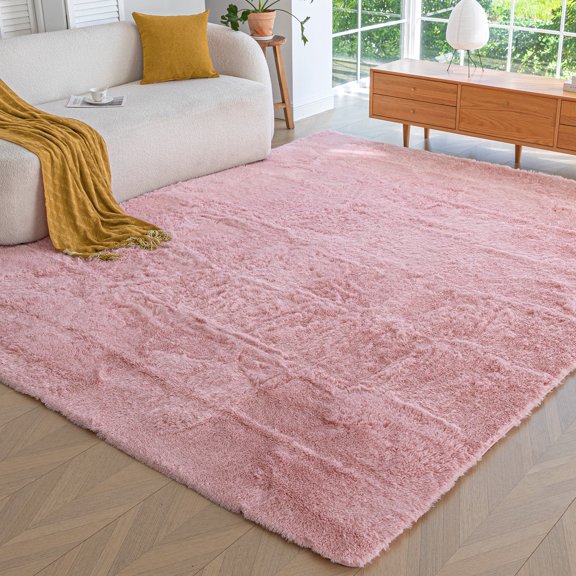 Sonive 4×6 Feet Fluffy Shaggy Area Rug, Washable Rug Modern Soft Large Neutral Non-Slip for Bedroom Dining Living Room, Pink