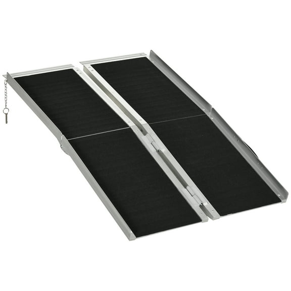 HomCom Lightweight Aluminum Portable Skid-proof PVC Carpeted Folding Wheelchair Ramp, 4 inch