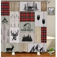 thumbnail image 3 of 4PCS Cabin Shower Curtain Set, Black Bear Forest Woodland Animal Wildlife Hunting Lodge Red and Black Buffalo Plaid Christmas Country Rustic Farmhouse Bathroom Decor, Non-slip Bath Mat, 3 of 7