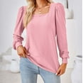 thumbnail image 2 of Amtdh Women's Graphic Blouses Solid Color Long Sleeve Square Neck Fall Tops Plus Size Loose fit Lightweight Casual Pullover Teen Girls Cute Clothes Fashion Pink S, 2 of 4